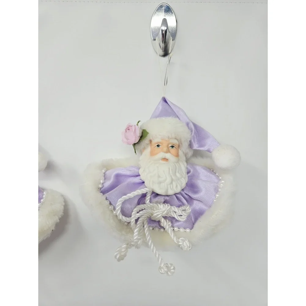 Vintage Santa Head Ornament Or Shelf Sitter White  Purple w Porcelain Face Lot 6